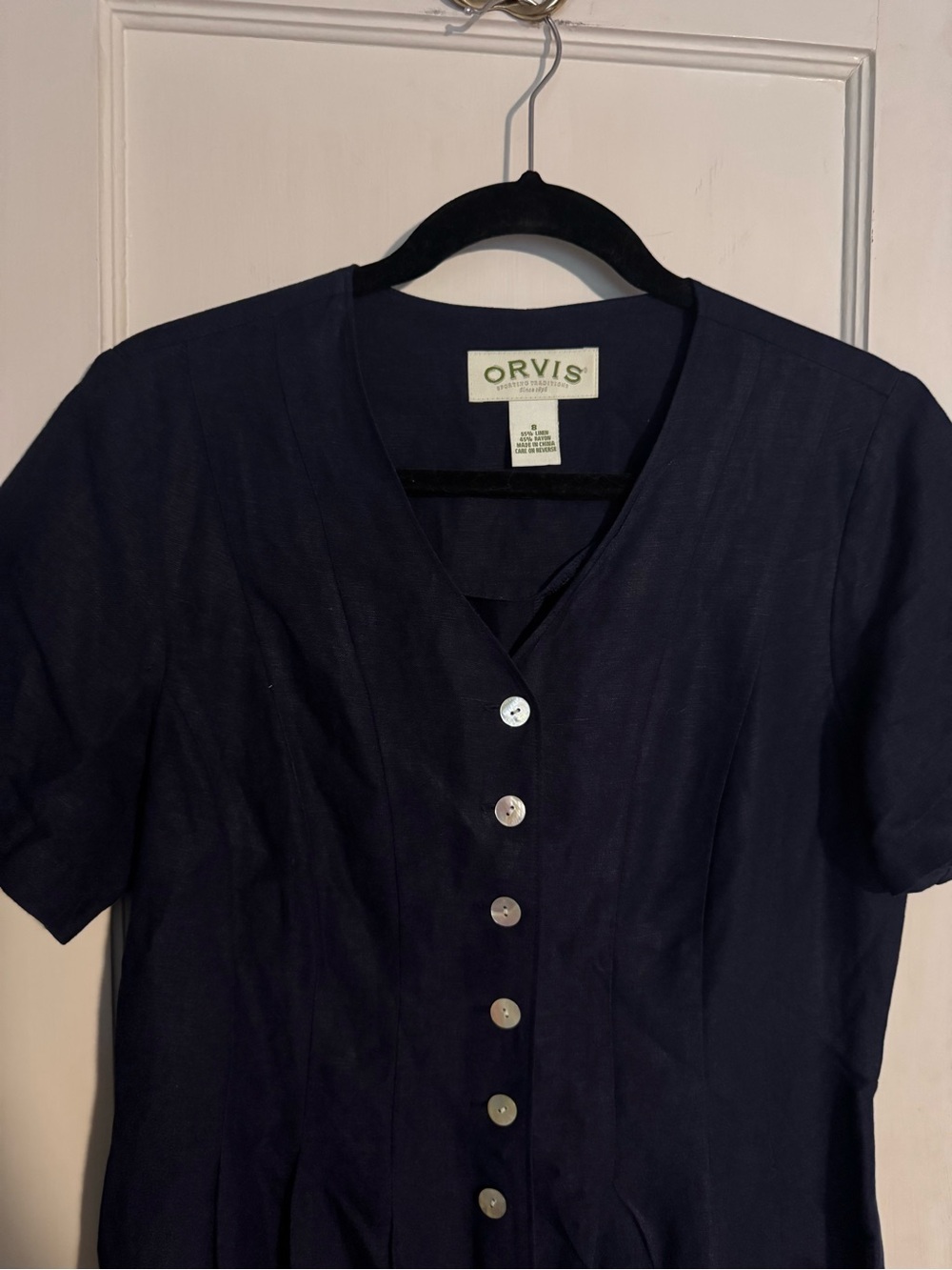 Orvis Vintage Linen Button-down Cottage Navy Women’s Dress Size 8 - Picture 2 of 7